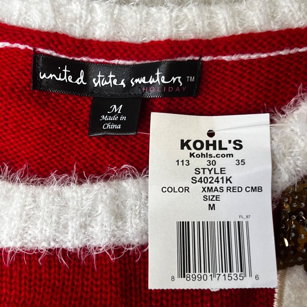 NWT M Christmas Sweater United States Sweaters Red Festive Tree Reindeer Orname - Picture 13 of 16